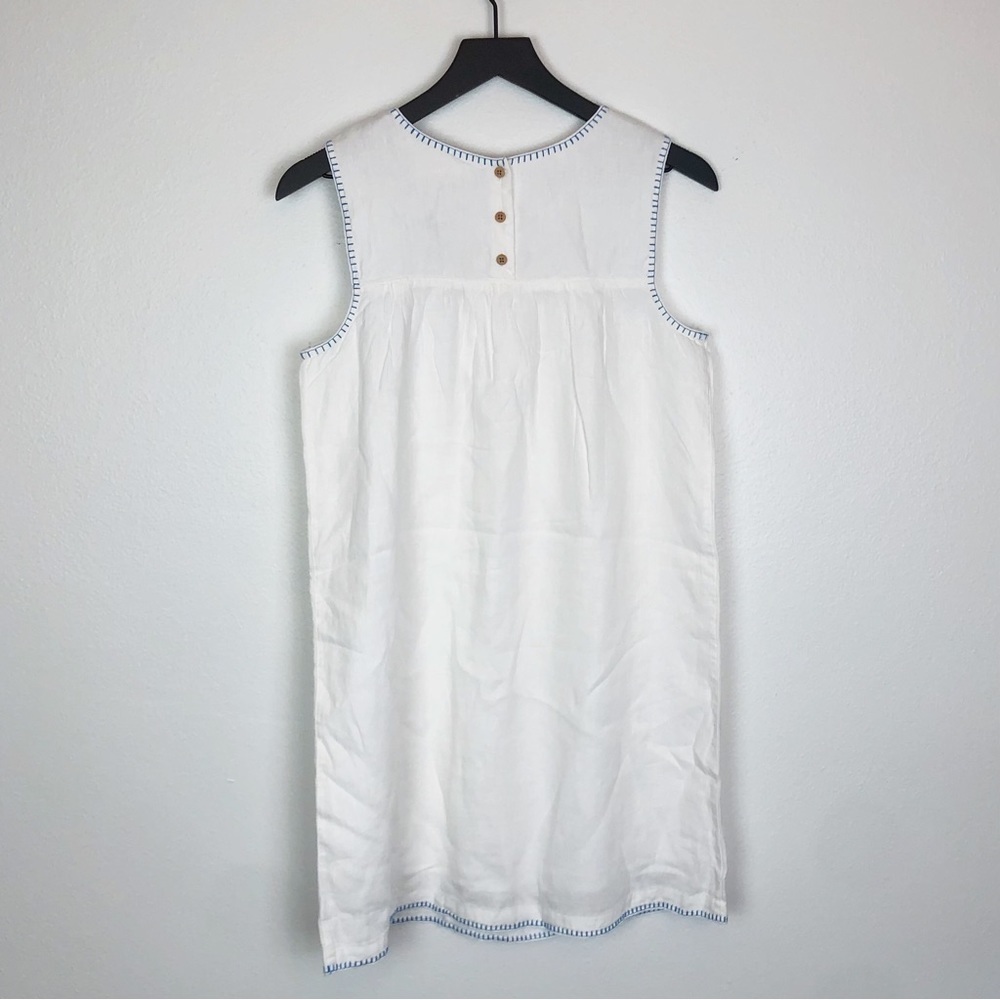 Lucky Brand Linen Embroidered Sleeveless Tank Short Dress White Blue - Picture 4 of 7